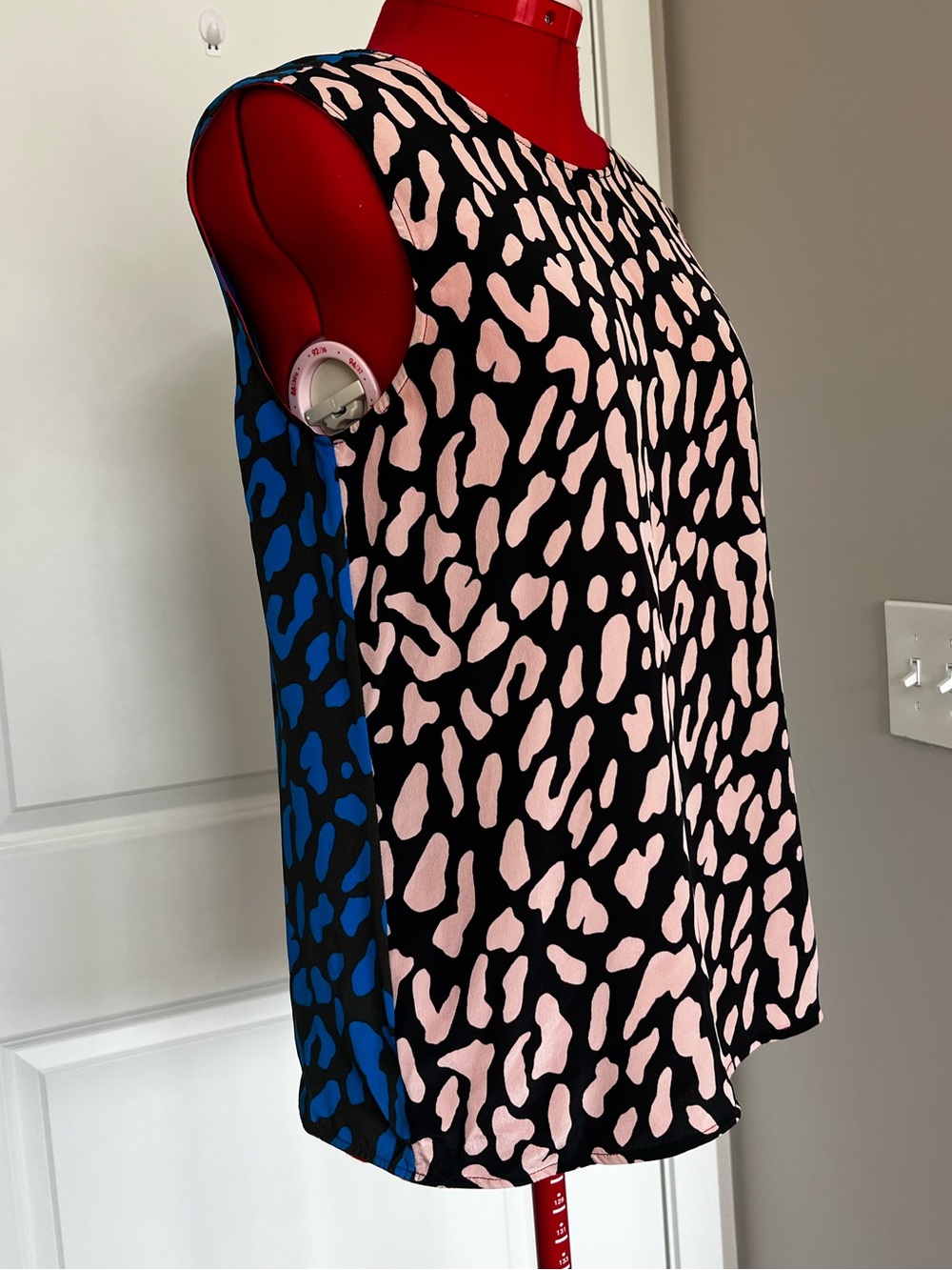 Diane Von Furstenberg Pink and Black Animal Print Tank with Blue Side Panel